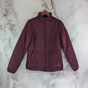 Eddie Bauer Puffer Jacket Women Small Red Maroon Coat Quilted Packable No Hood